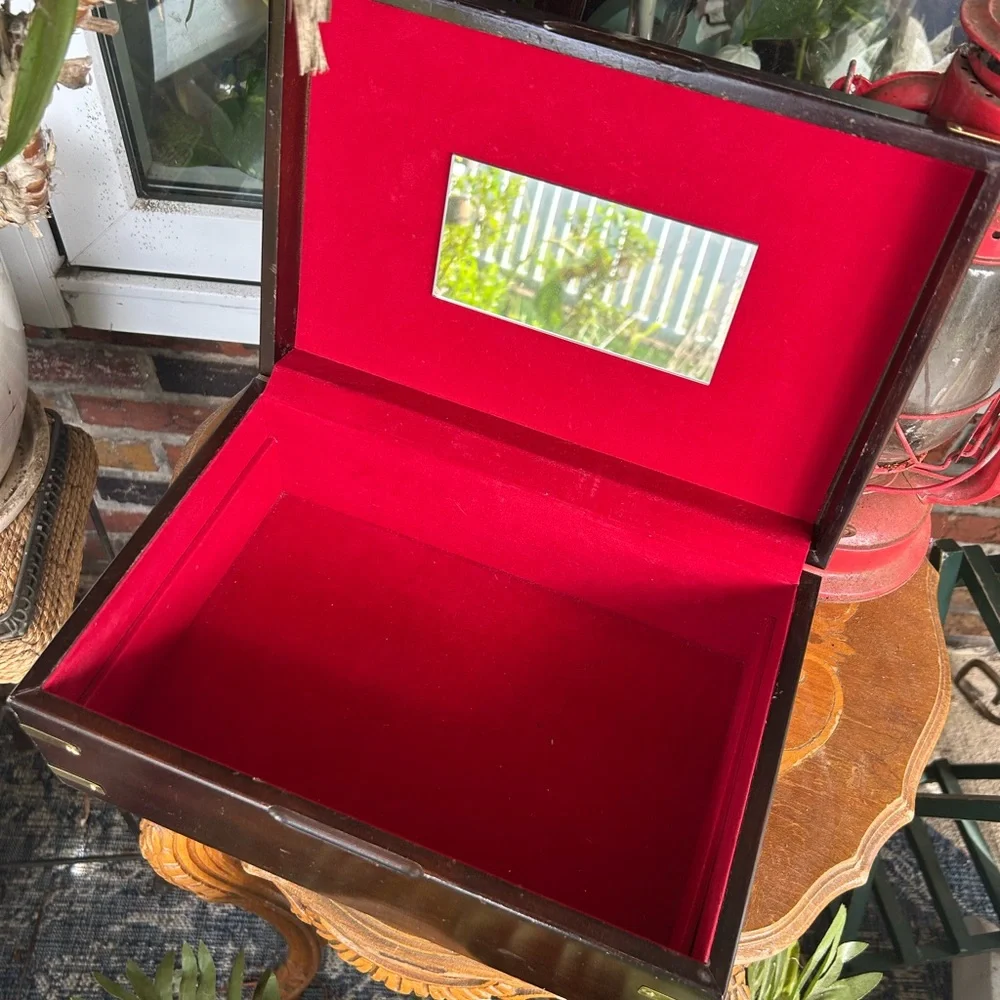Vintage Wooden Jewelry Box with Brass Accents